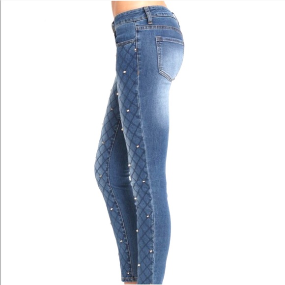 Denim Skinny Jeans with Studs - Picture 2 of 3